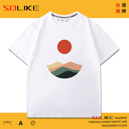 純棉 夕陽落日貓短T 三件1099