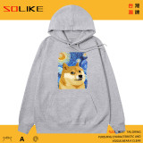 純棉 油畫星夜柴犬連帽衫，兩件1199