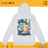 純棉 油畫風星夜皮卡丘連帽衫 兩件1199
