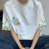 純棉 刺繡小花短T