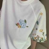 純棉 刺繡小花短T