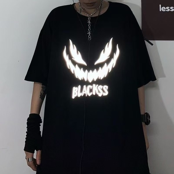 純棉 反光耿鬼笑臉短T