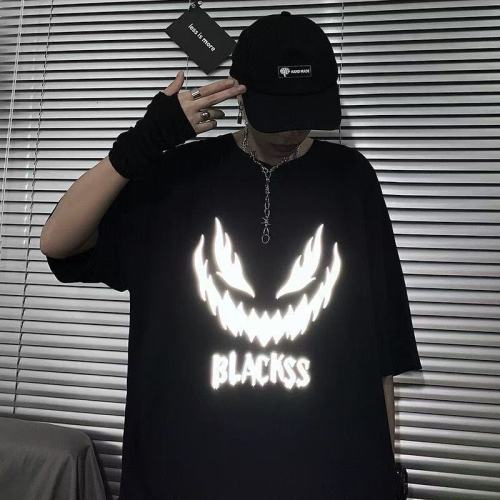 純棉 反光耿鬼笑臉短T