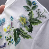 純棉 刺繡花蝶短T