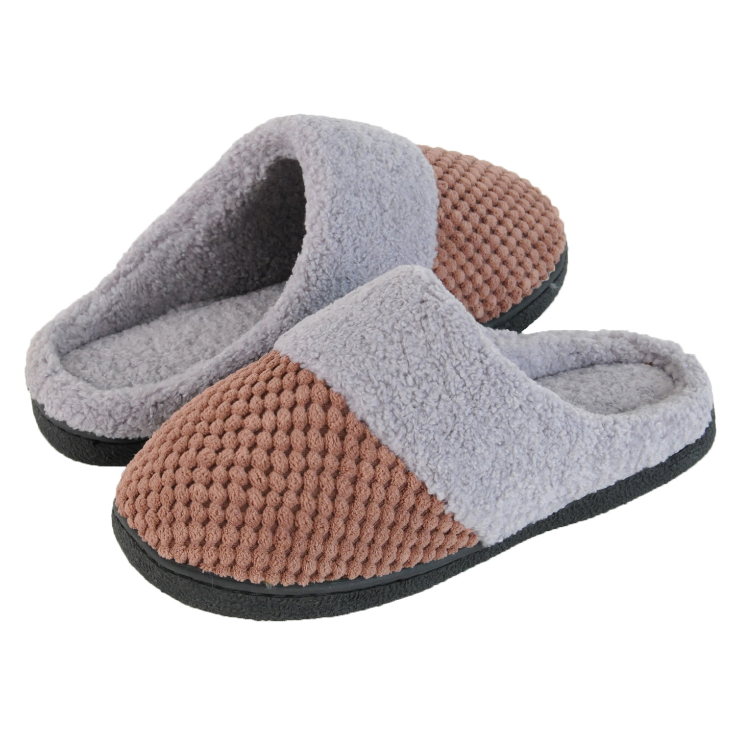 Womens Slip-On Knit Slippers Memory Foam Slippers Fuzzy Wool-Like Plush Fleece Lined House Shoes Indoor/Outdoor Anti-Skid Rubber Sole