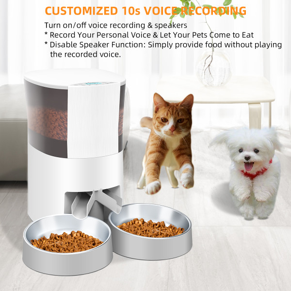 PDPETS Automatic Cat Feeder with Separator and Two Bowls for Dual Dispensing for Multi Pets