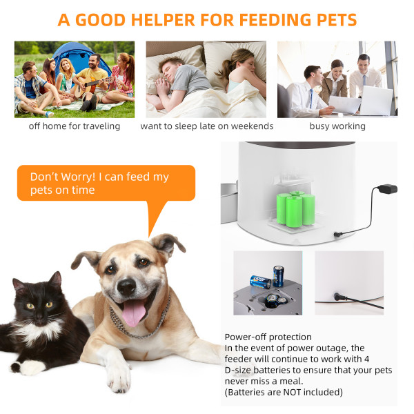 PDPETS Automatic Cat Feeder with Separator and Two Bowls for Dual Dispensing for Multi Pets