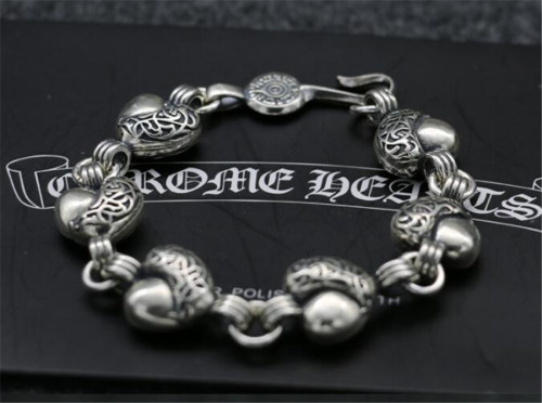 CHROME HEARTS BRACELET Complex Silver Bracelet Rough Thai Silver Heart Shape CHB094