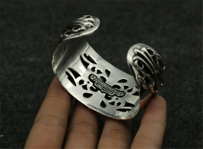 Chrome Hearts WIDE Bangle Open KEEPER CHT059 Solid 925 Silver