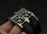 Chrome Hearts Leather Bangle Buckle CH CROSS CHT041 Solid 925 Sterling Silver