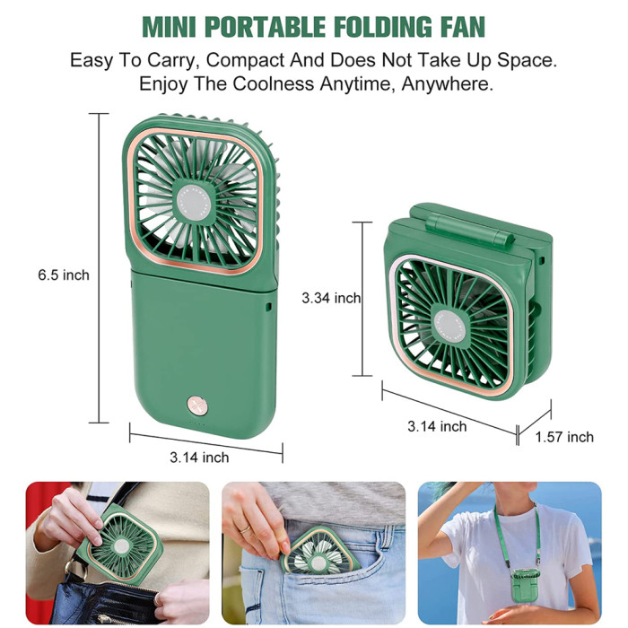 Portable Fan,Mini USB Desk Fan Phone Holder Rechargeable With Power Bank Wearable Personal Fan 3 Speeds Foldable Design For Office Kitchen Household Outdoors Travel