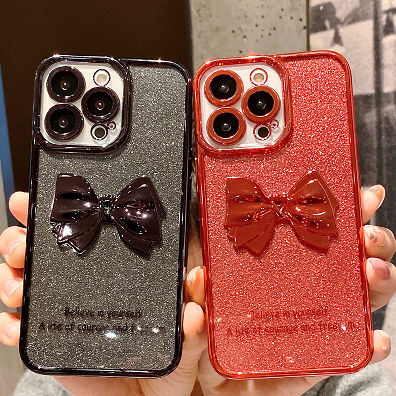 Suitable for iPhone 13ProMAX,13Pro,13,12,iPhone11 mobile phone shell 3D electroplating glitter bow protective sleeve