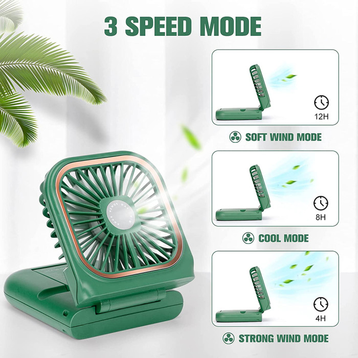 Portable Fan,Mini USB Desk Fan Phone Holder Rechargeable With Power Bank Wearable Personal Fan 3 Speeds Foldable Design For Office Kitchen Household Outdoors Travel