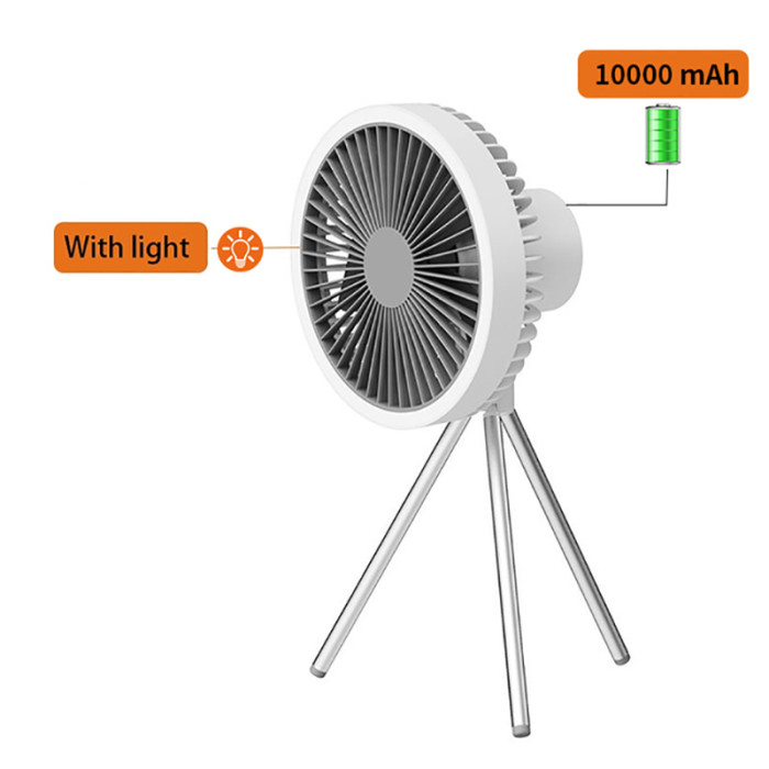 Portable Camping Fan with LED Light, Built-in Hanging Ring, Rechargable Desk Fan with Night Light Tripod, Suitable for Tent, Home,...