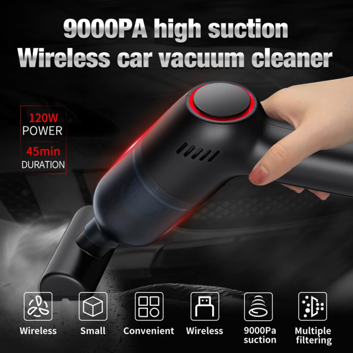 Wireless Car Vacuum Cleaner Cordless Handheld Auto Vacuum Home & Car Dual Use Mini Vacuum Cleaner 9000Pa Rechargeable Hand Vacuum