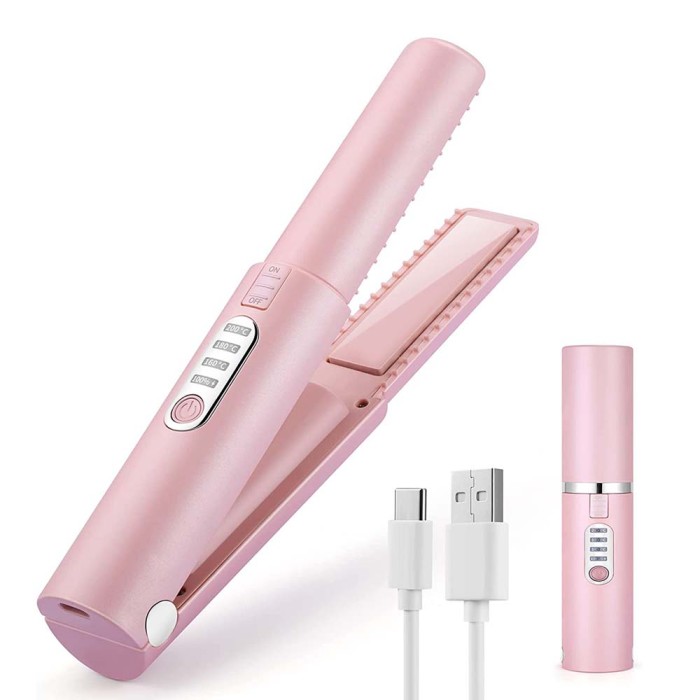 Cordless Mini Hair Straightener Curler Fast Warm-up Thermal Hair Flat Irons Negative Ion Straighting Styling Tool USB Charging
