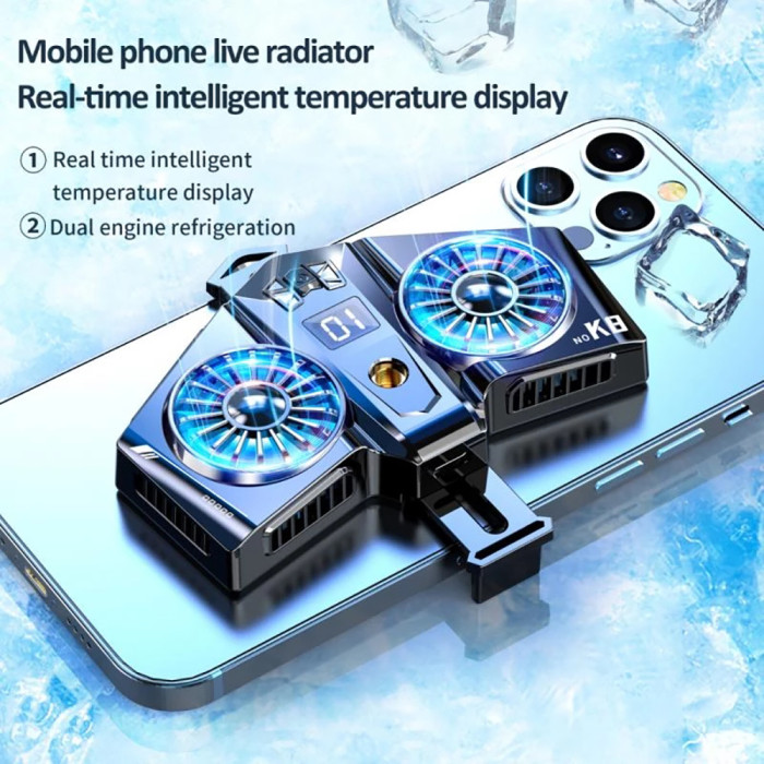 Phone Cooler for iphone, Gaming Phone Cooling Case Radiator Accessories, Mobile Phone Dual Fan Semiconductor Heatsink for 54-89cm Smartphone Gaming Watching Tiktok Live Streaming
