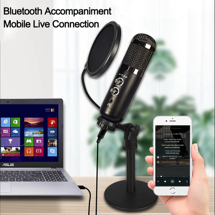 New U730 Professional Condenser Microphone With USB Interface Support Bluetooth Mic For Karaoke Podcast YouTube Recording MIC