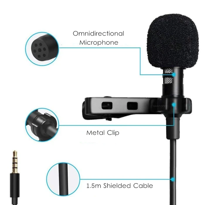 3.5mm Lavalier Microphone Condenser Mini Microphone For Smartphone PC MIC 1.5M Wired Microphone Buttonhole Lapel Condenser Mic