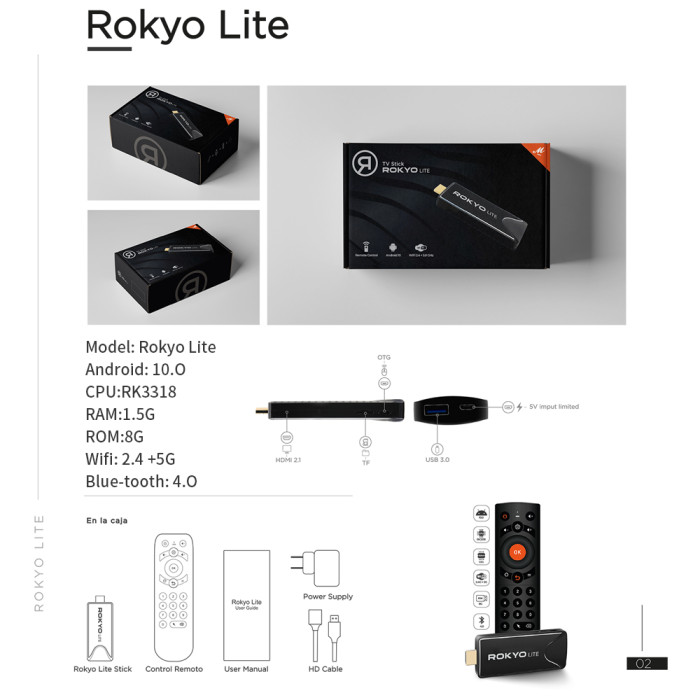 TVExpress TV stick Rokyo Lite TV box TV Dongle Android 10.0 For TVE MFC 1.5GB 8GB WIFI 2.4G+5G 1080P 4K BT4.0 RK3318 Quad Core