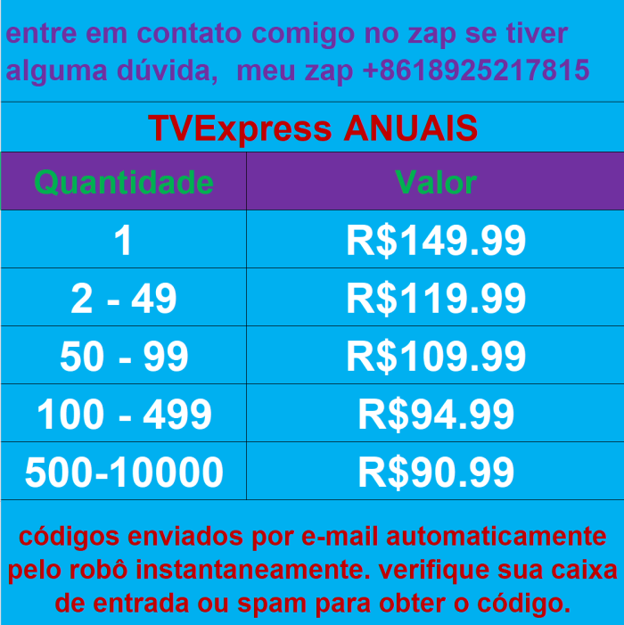 TVExpress TVE anual mes month recargas
tv express Brasil
TVexpress Brasil