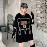 燙鑽字母熊中長T