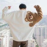 小熊拼接刷毛長袖衫