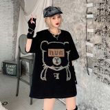 燙鑽字母熊中長T
