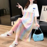 炫彩網紗中長T