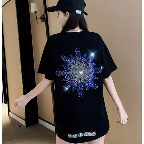 燙鉆菊花中長T