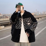 格子拼接牛仔外套