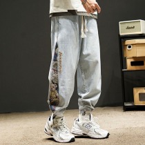 復古小熊刺繡字母牛仔褲