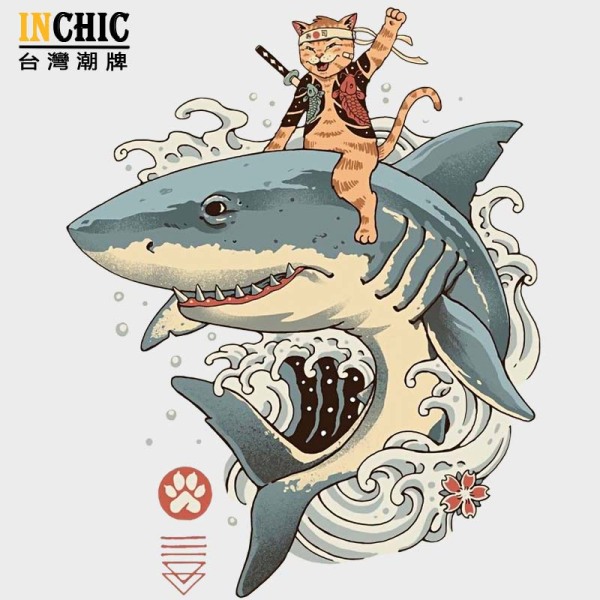 純棉 浮世繪鯊魚武士貓短T 五件NT$1603