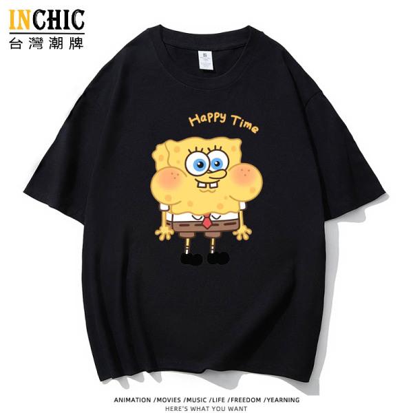 240克純棉 Happy海綿寶寶落肩短T