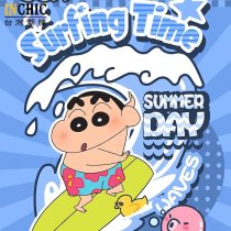 240克純棉 夏日衝浪小新落肩短T