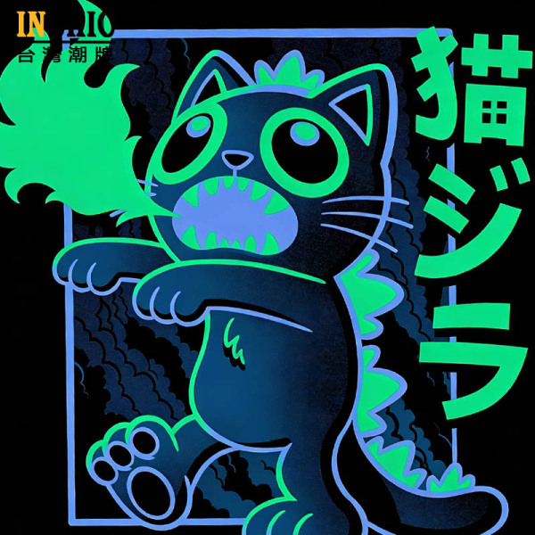 純棉 貓吉拉落肩短T