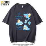 240克純棉 夏日鯊魚貓落肩短T