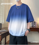 時尚潮流紮染漸變色短袖T卹男士夏季寬鬆冰絲體卹上衣