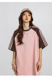 條紋拼接插肩短袖T卹女美式潮牌Oversize寬鬆情侶Tee