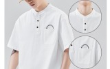 夏季純棉日系口袋短袖T恤男士寬鬆字母印花潮流休閒上衣