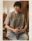 美式復古重磅竹節棉T卹男夏季短袖潮牌立體浮雕休閒寬鬆上衣