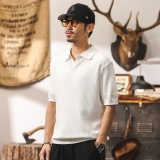 美式復古冰絲垂感海鷗領Polo衫男士夏季針織短袖T恤