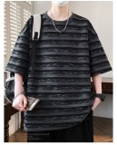 復古肌理感條紋短袖T卹美式潮流寬鬆短袖T卹男