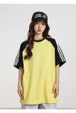 條紋拼接插肩短袖T卹女美式潮牌Oversize寬鬆情侶Tee