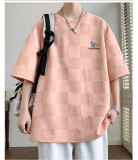 夏季潮流滿印方格紋短袖T卹男士小眾刺繡設計感寬鬆體卹