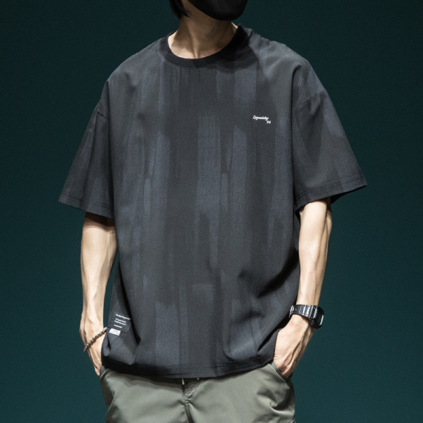 冰絲涼感短袖T卹男士夏季寬鬆大碼半袖薄款速乾圓領體卹