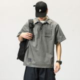 山系復古工裝Polo衫男士夏季寬鬆休閒美式潮牌短袖T卹衫