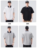 潮牌字母刺繡翻領短袖Polo衫男士寬鬆撞色領口設計T卹夏季