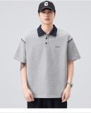 潮牌字母刺繡翻領短袖Polo衫男士寬鬆撞色領口設計T卹夏季
