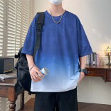 冰絲涼感速乾印花T恤透氣抗皺耐磨親膚漸變色菱形圖案短袖上衣